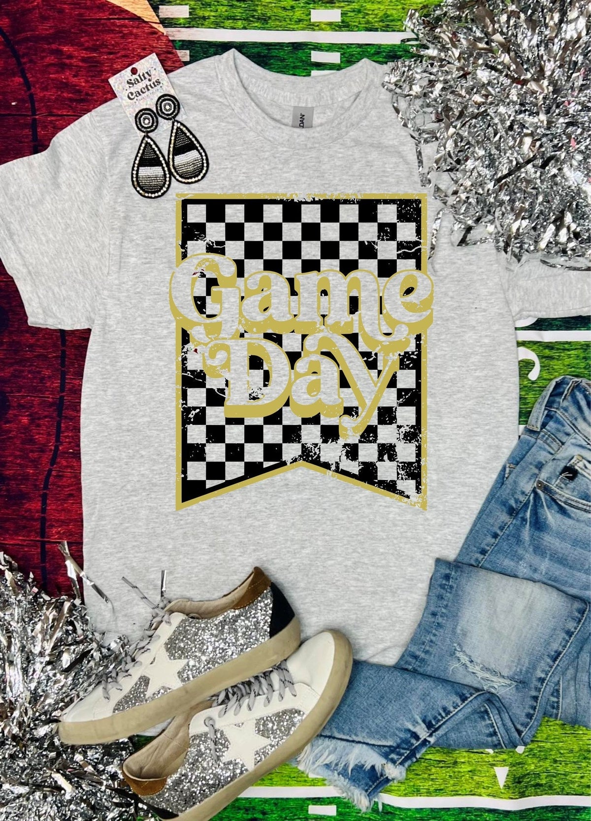 KIDS Game Day Checkered Flag Ash Grey Tee