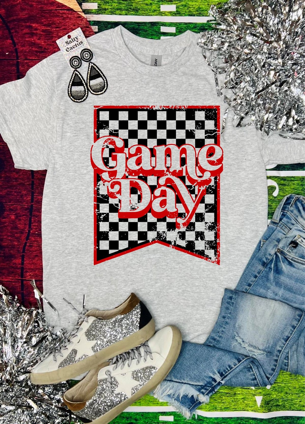 Game Day Checkered Flag Ash Grey Tee