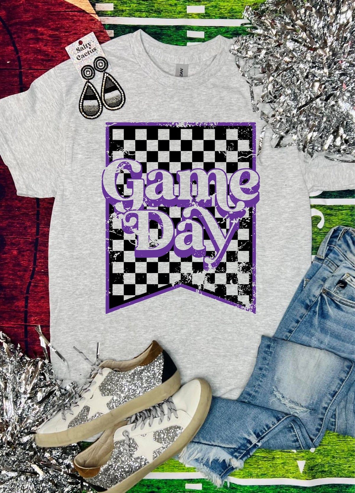 Game Day Checkered Flag Ash Grey Tee