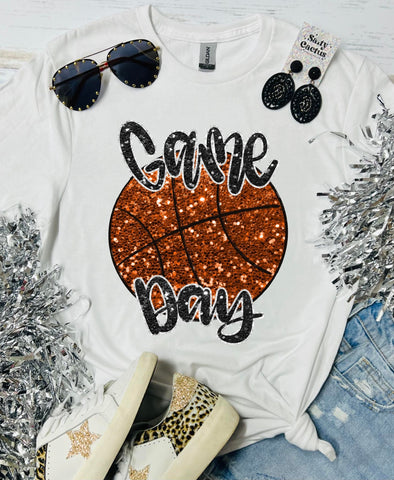 Game Day Glitter Basketball White Tee