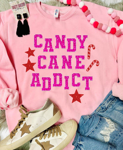 *DTG* Candy Cane Addict Glitter Baby Pink Sweatshirt