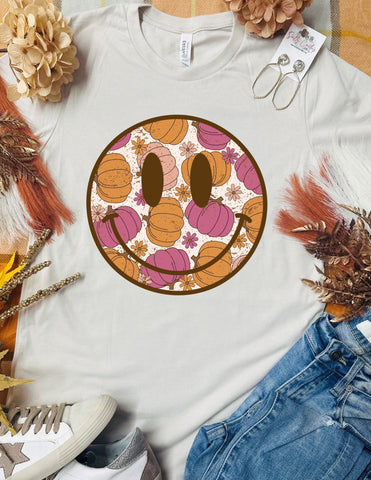 Pumpkin Fall Smiley Tan Tee