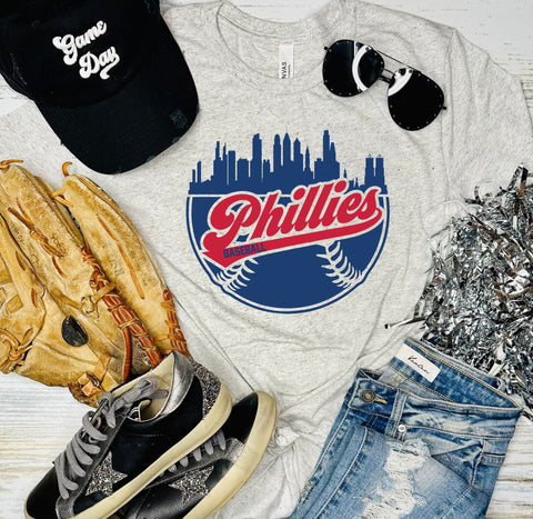 Phillies Baseball Skyline Ash Grey Tee