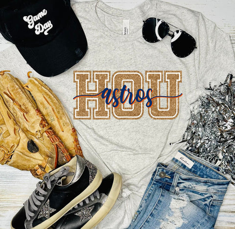 Hou Astros Glitter Ash Grey Tee