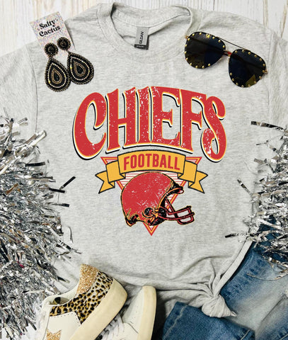 Football Vintage Ribbon Chiefs Ash Grey Tee