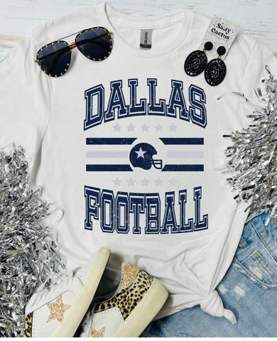 *RTS 5-7 Bus Days* Dallas Football Helmet Star White Tee