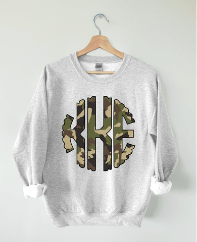 Green Camo Monogram Ash Grey Tee/Sweatshirt