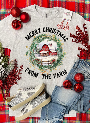 *RTS 5-7 Bus Days* Merry Christmas From The Farm Barn Ash Grey Tee