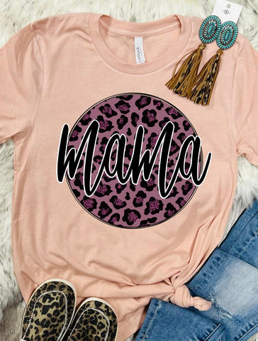 *RTS 5-7 Bus Days* Mama Leopard Mauve Circle Peach Tee