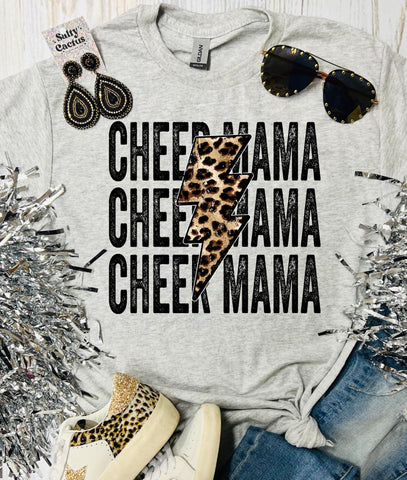 *RTS 5-7 Bus Days* Cheer Mama Leopard and Black Bolt Ash Grey Tee