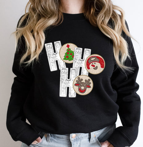 *DTG* White Sequin Ho Ho Ho Black Sweatshirt