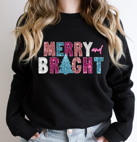 *DTG* Merry Bright Colorful Sequin Black Sweatshirt