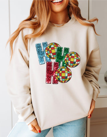 *DTG* Ho Ho Ho Sequin Tan Sweatshirt