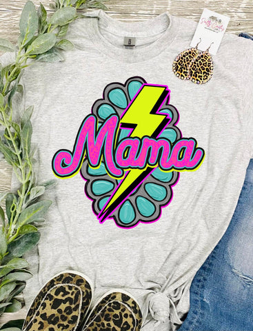 *RTS 5-7 Bus Days*  Mama Neon Gemstone Ash Grey Tee