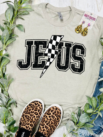 *RTS 5-7 Bus Days* Jesus Checkered Tan Tee