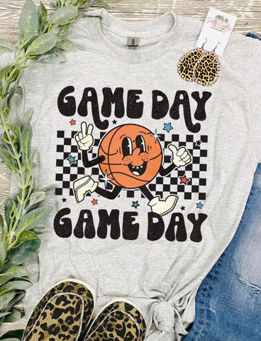 *RTS 5-7 Bus Days* Game Day Game Day Smile Basketball Ash Grey Tee