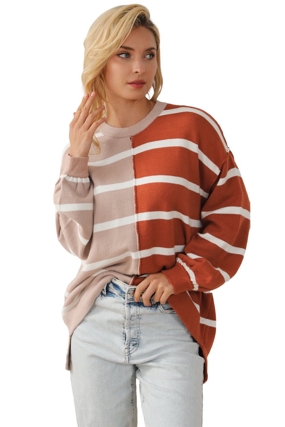 Stripe Oversized Contrast Printed Dropped Shoulder Top