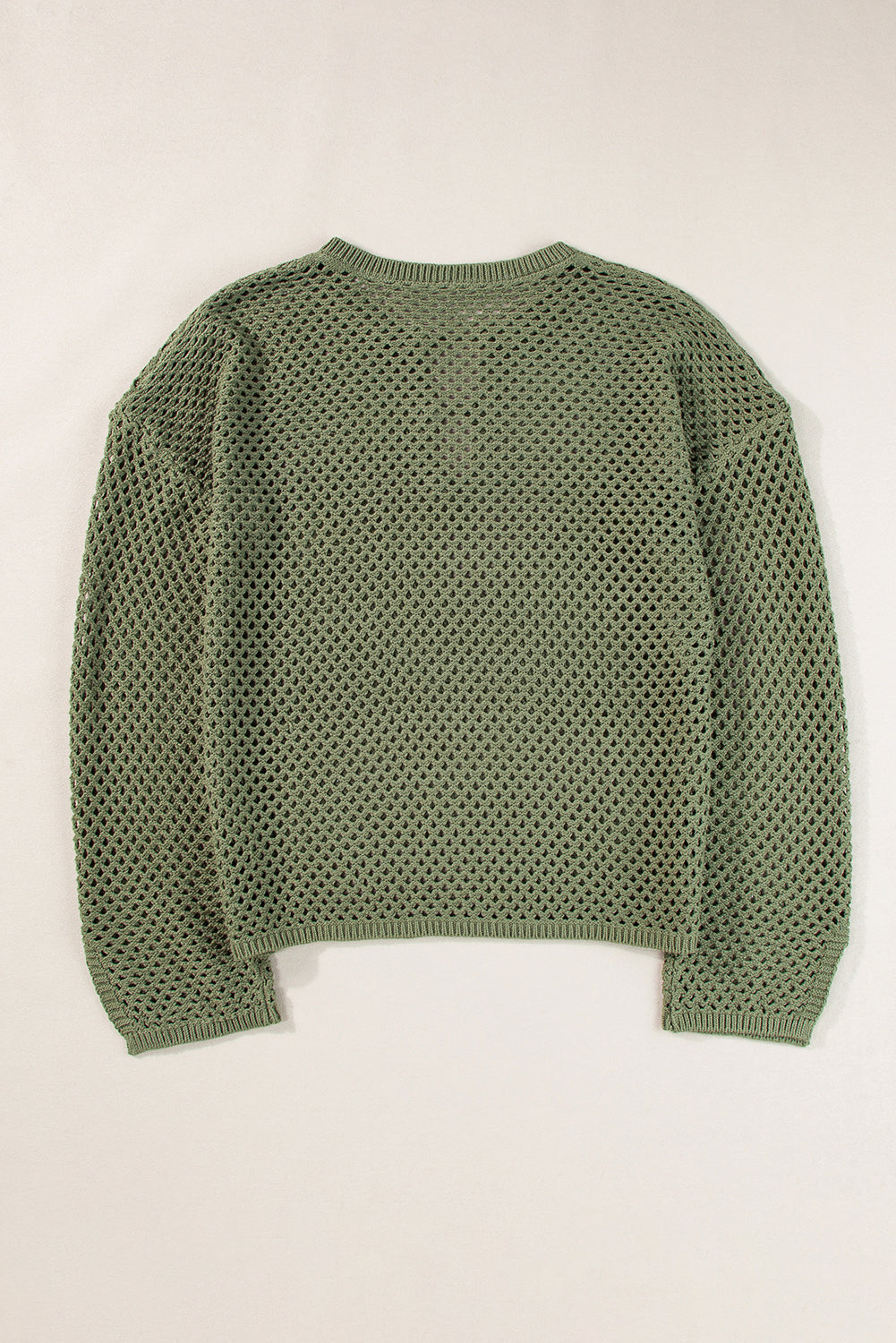 Vineyard Green Open Knit Buttoned Neck Split Sleeve Sweater