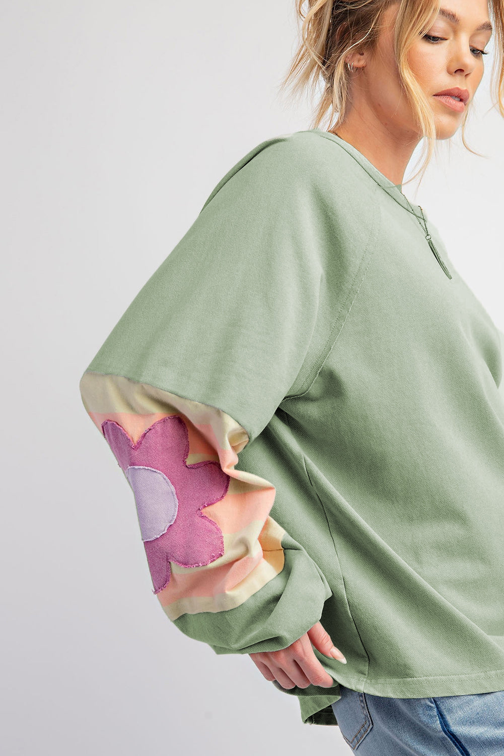 Flower Patchwork Exposed Seam Oversized Top