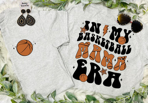 Basketball Mom Era Pocket and Big On Back Design Ash Grey Tee