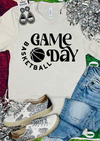 Game Day Basketball Retro Design Tan Tee