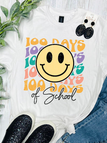 Smiley Face 100 Days Of School White Tee