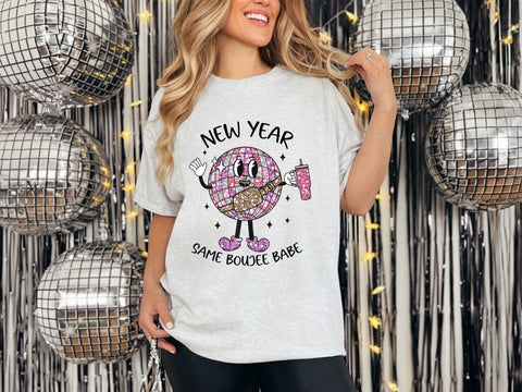 RTS* 5-7 New Year Same Boujee Babe Disco Grey Tee