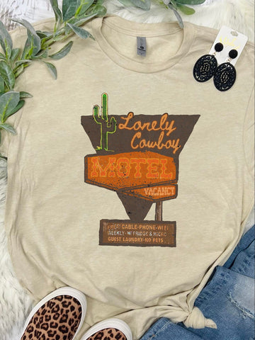 Lonely Cowboy Motel Tan Tee