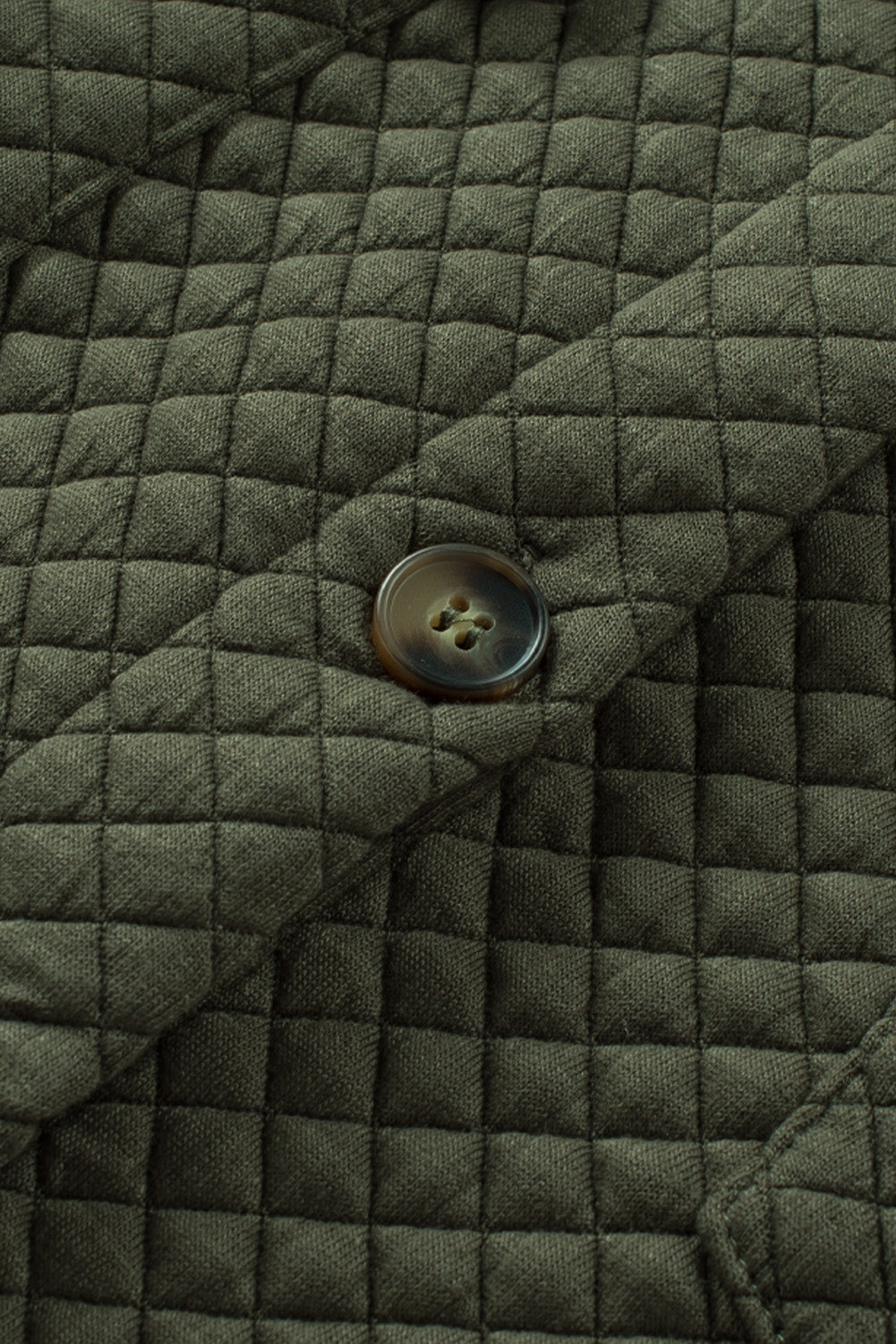 Gray Retro Quilted Flap Pocket Button Shacket