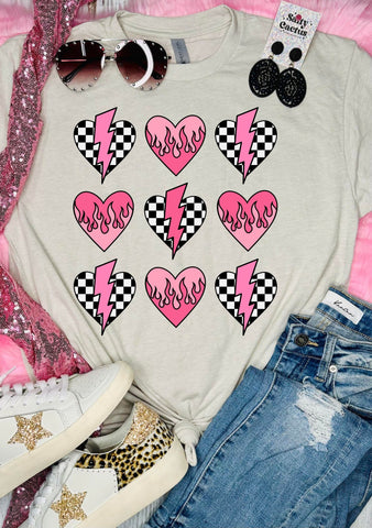 RTS Checkered Hearts Tan Tee