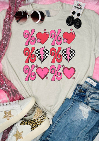 RTS XOXO Checkered Hearts Tan Tee