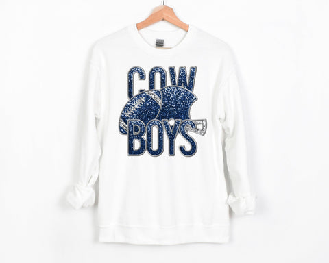 Cowboys Football and Helmet Glitter White Sweatshirt