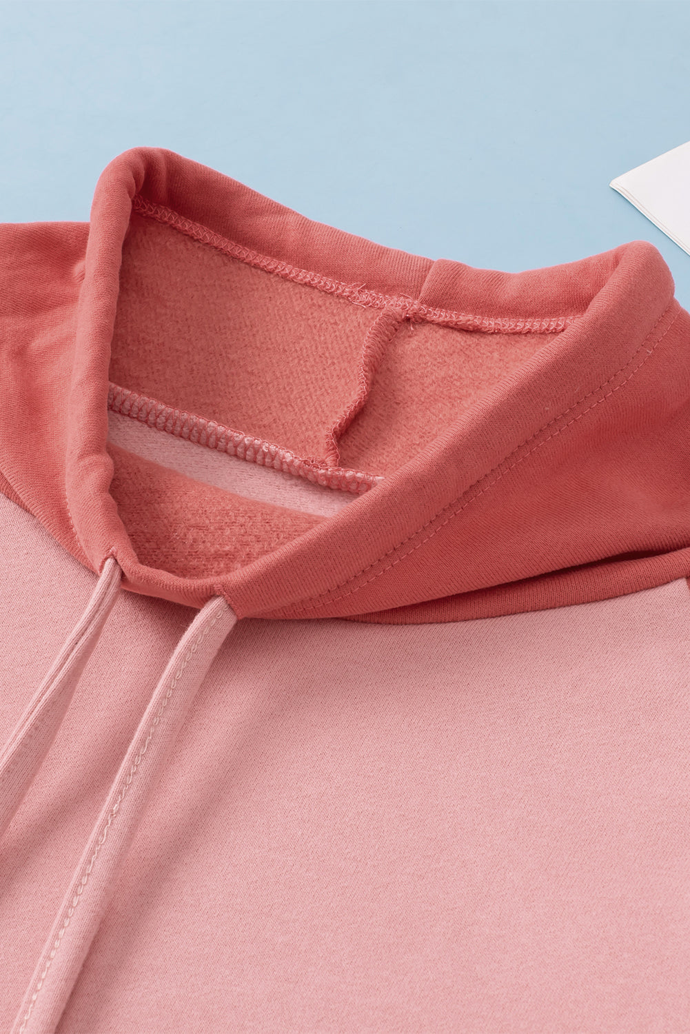 Pink Drawstring Pullover Pocketed Colorblock Sweatshirt