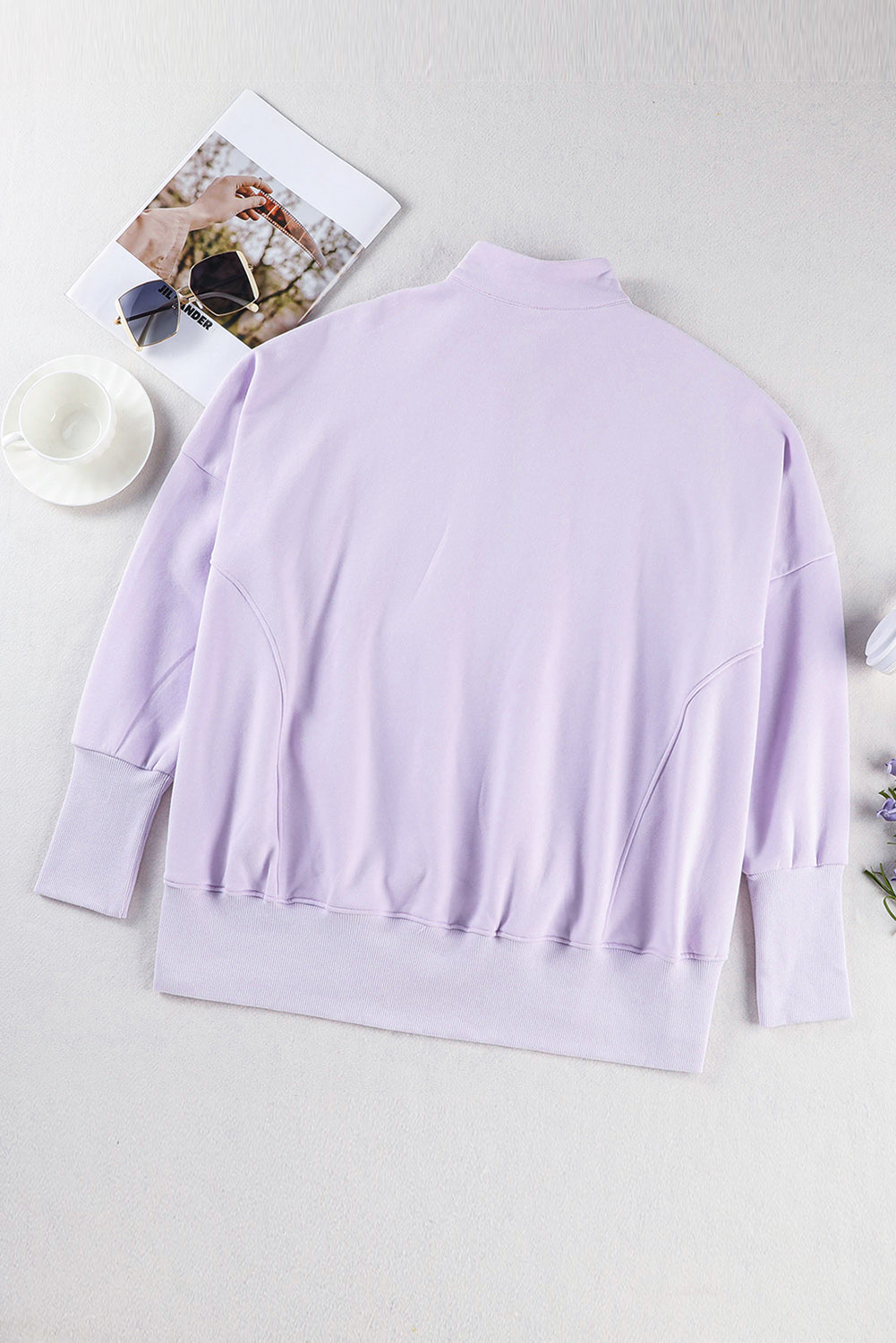 Purple Oversized Quarter-Zip Pullover Sweatshirt