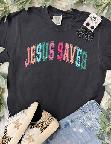 *DTF* Jesus Saves Colorful Black Comfort Color