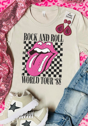 *DTF* Rock World Tour Pink Tongue Tan Tee