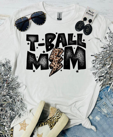 T-Ball Mom Leopard Bolt White Tee