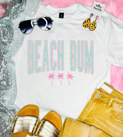 Beach Bum Pink Palm Trees White Unisex Tee