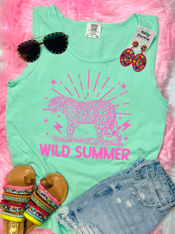 *DTF* Wild Summer Tiger Chalky Mint Comfort Color Tank