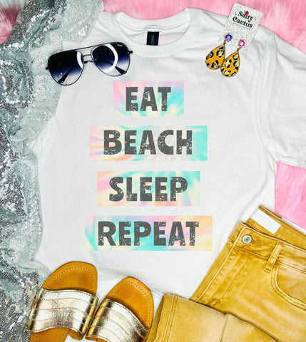 Eat Beach Sleep Repeat White Unisex Tee