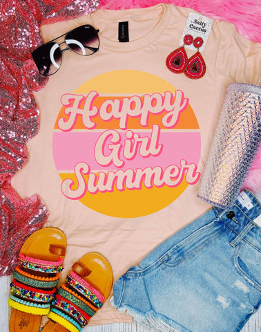 Happy Girl Summer Multi Color Peach Tee