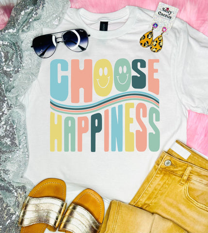 Choose Happiness Colorful White Tee