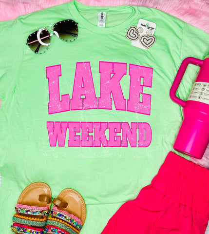 Lake Weekend Pink Distressed Heather Neo Mint