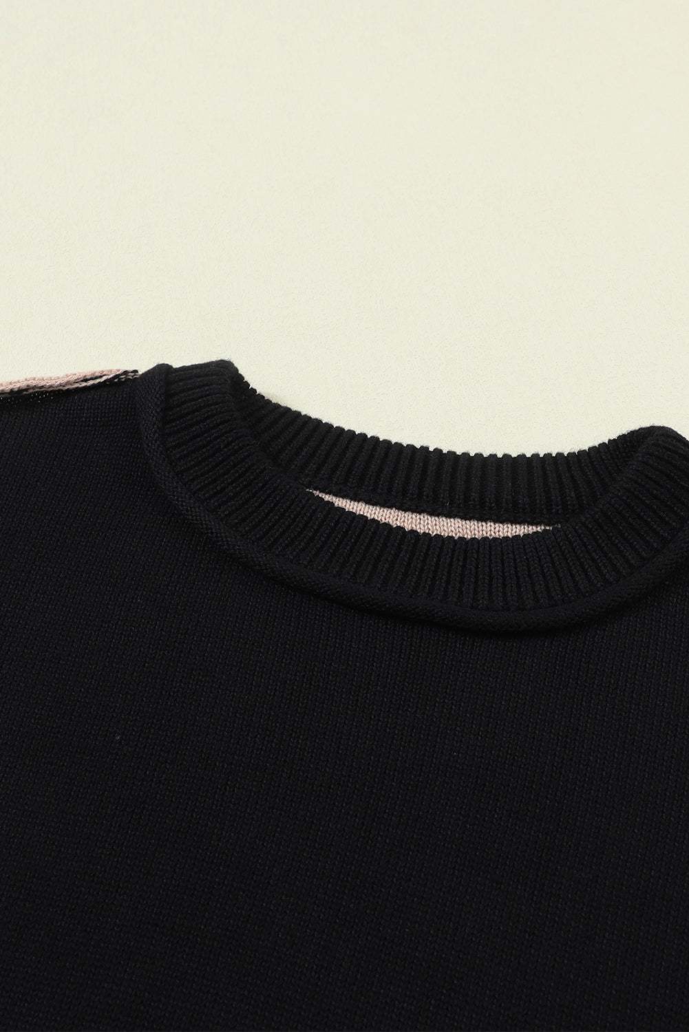 Black Colorblock Bishop Sleeve Ribbed Trim Sweater