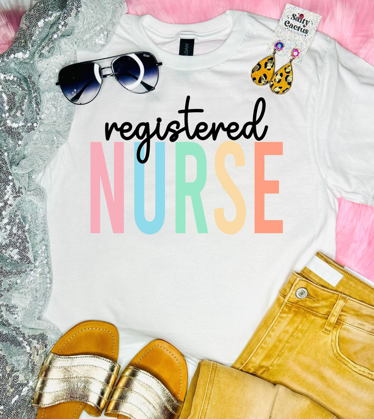 *9.99 Sale* Pastel Colorful Name White Tee