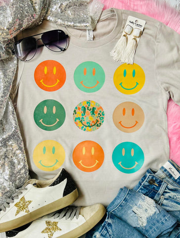 *SP* Colored Smiley Faces Tan Tee