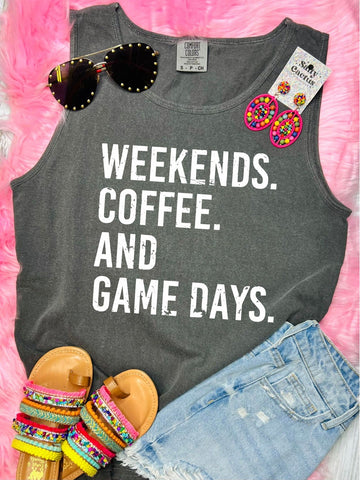 *DTF* Weekends Coffee and Game Days Pepper Comfort Color Tank