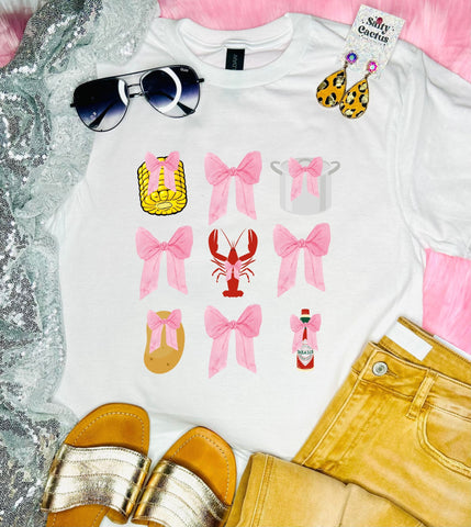 Girl Crawfish Ribbon White Tee