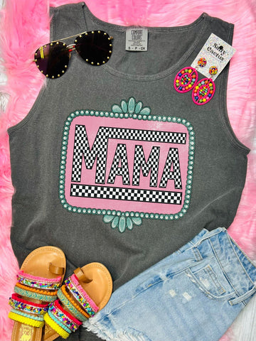 *DTF* Mama Gemstone Checkered Pepper Comfort Color Tank Top