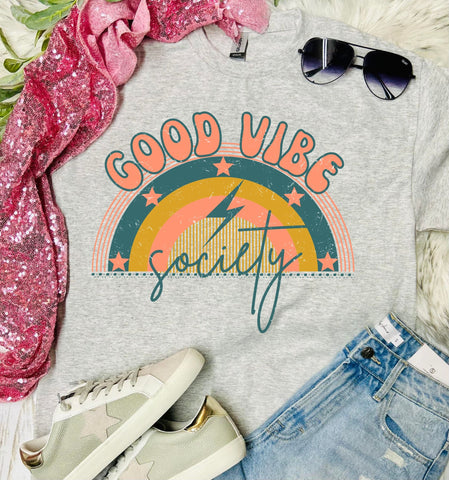 Good Vibes Society Rainbow Ash Grey Tee